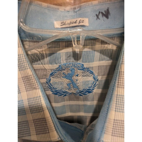 Bugatchi Mens‎ Shaped Fit Blue White Plaid Check Print Shirt Flip Cuff - Large - Picture 4 of 5